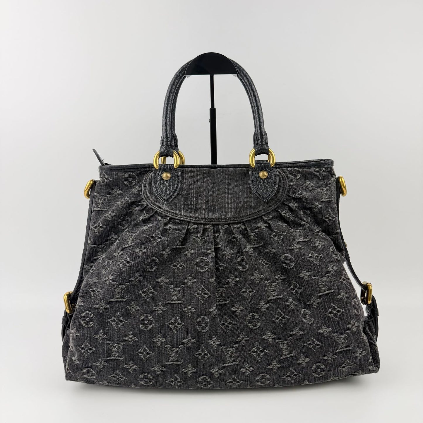 Louis Vuitton Monogram Neokavi Handbag Denim Black Gold Vintage — view 3