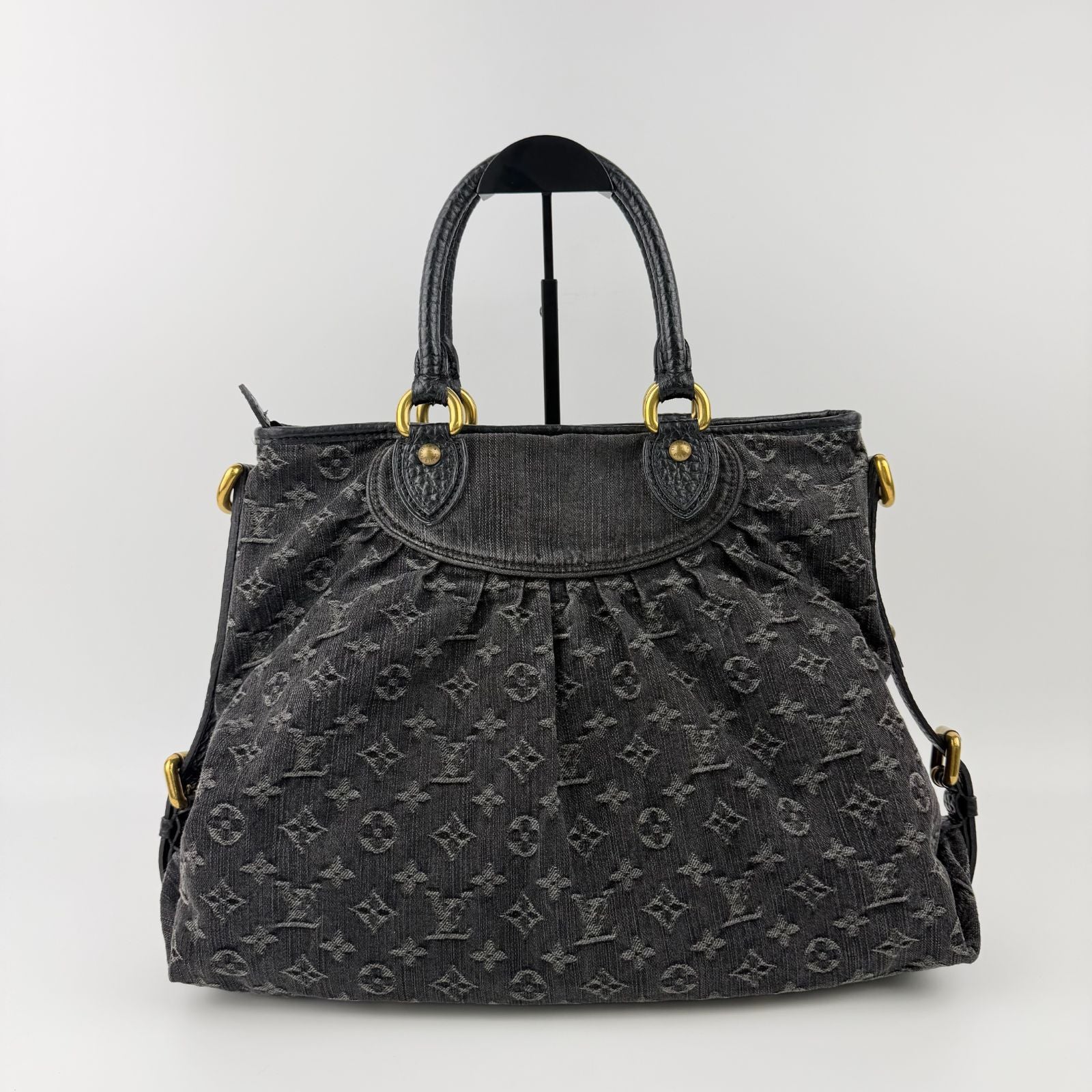 Louis Vuitton Monogram Neokavi Handbag Denim Black Gold Vintage — view 3