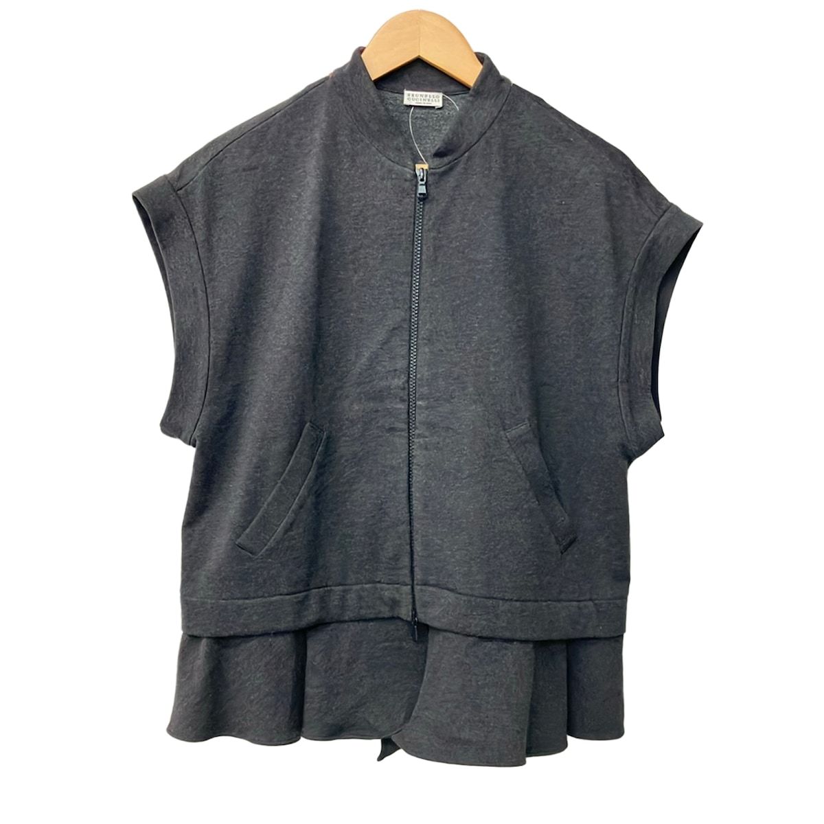 Brunello Cucinelli Vest L Dark Gray Sweatshirt Zip Up Ruffle Chain