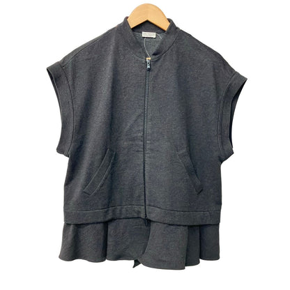 Brunello Cucinelli Vest L Dark Gray Sweatshirt Zip Up Ruffle Chain