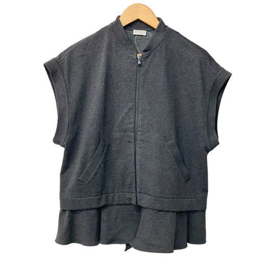 Brunello Cucinelli Vest L Dark Gray Sweatshirt Zip Up Ruffle Chain