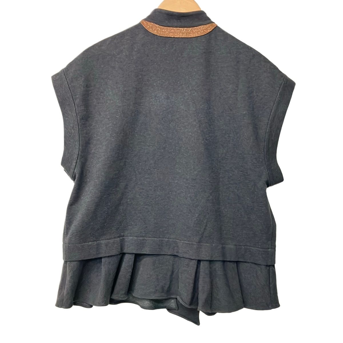 Brunello Cucinelli Vest L Dark Gray Sweatshirt Zip Up Ruffle Chain — view 2
