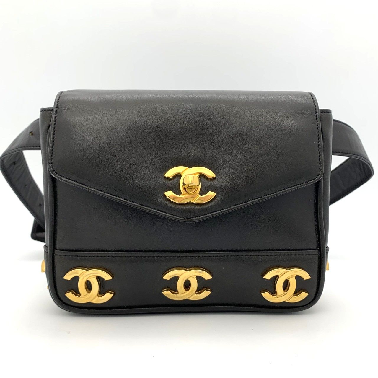 Chanel Waist Bag Triple CC Logo Leather Black