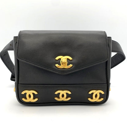 Chanel Waist Bag Triple CC Logo Leather Black
