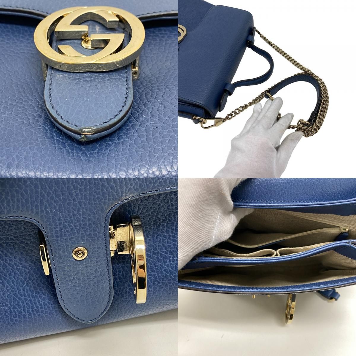 Gucci 2-Way Leather Shoulder Bag Blue — view 8
