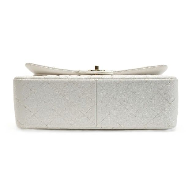 Chanel Quilted Double Flap Chain Shoulder Bag White Caviar Leather — view 3