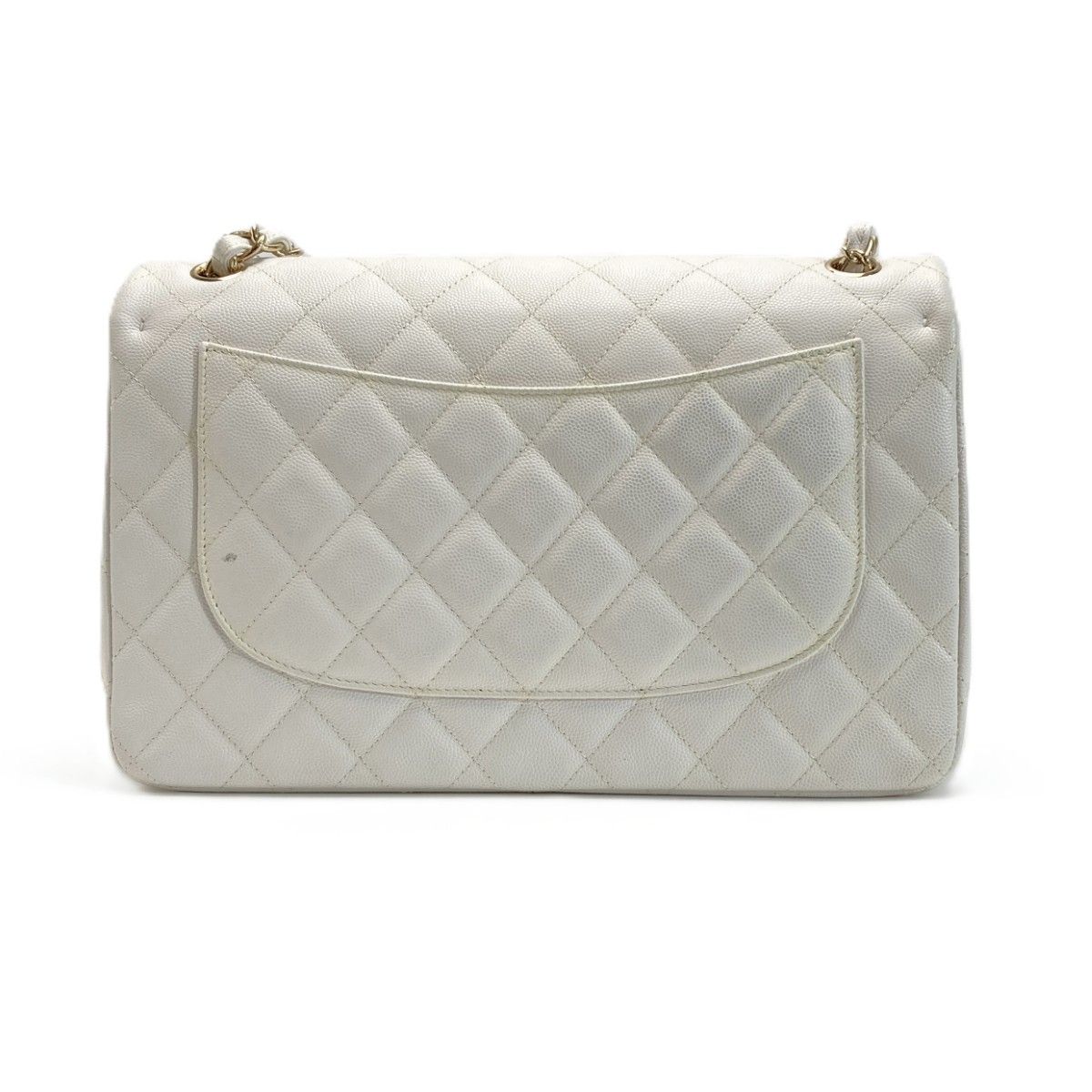 Chanel Quilted Double Flap Chain Shoulder Bag White Caviar Leather — view 2