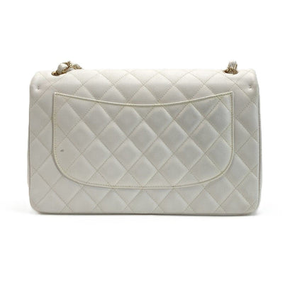 Chanel Quilted Double Flap Chain Shoulder Bag White Caviar Leather — view 2