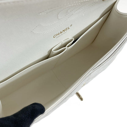 Chanel Quilted Double Flap Chain Shoulder Bag White Caviar Leather — view 4
