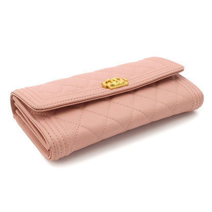 Chanel Quilted Bifold Wallet Caviar Leather Pink Gold — view 4