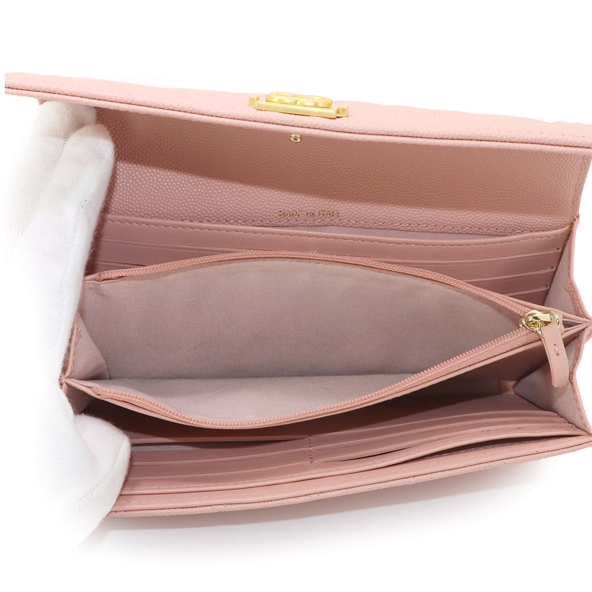 Chanel Quilted Bifold Wallet Caviar Leather Pink Gold — view 7