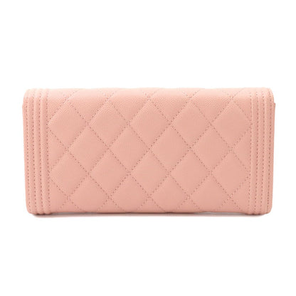 Chanel Quilted Bifold Wallet Caviar Leather Pink Gold — view 3