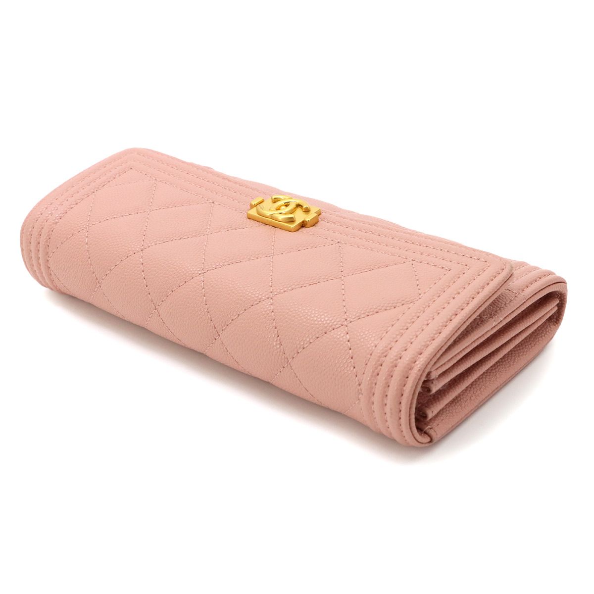 Chanel Quilted Bifold Wallet Caviar Leather Pink Gold — view 5