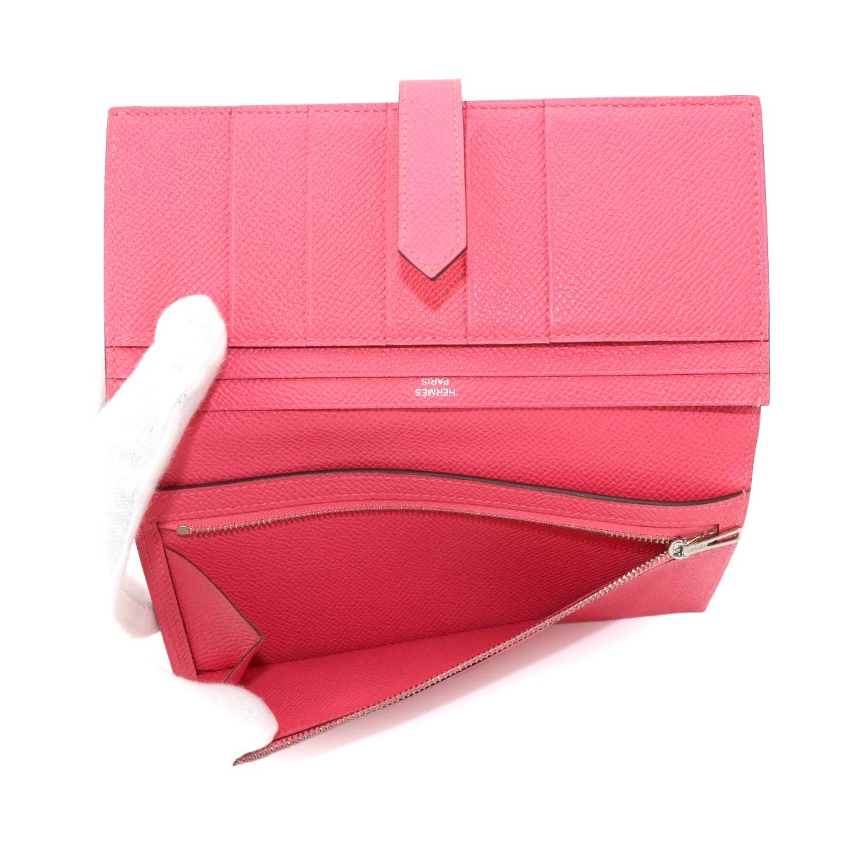 Hermes Bearn Souffle Bifold Wallet Epsom Rose Azalea Silver Soufflet — view 8