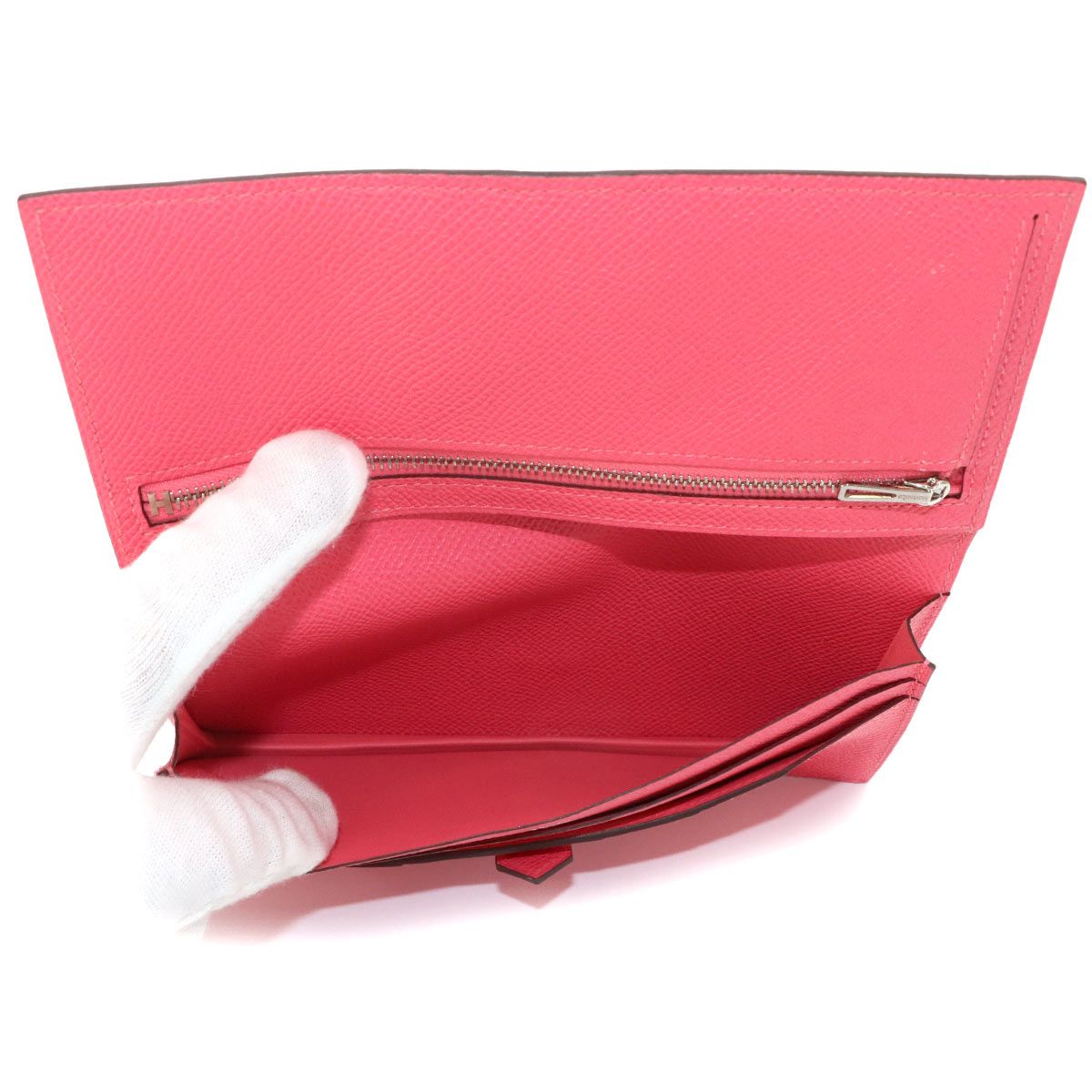 Hermes Bearn Souffle Bifold Wallet Epsom Rose Azalea Silver Soufflet — view 7
