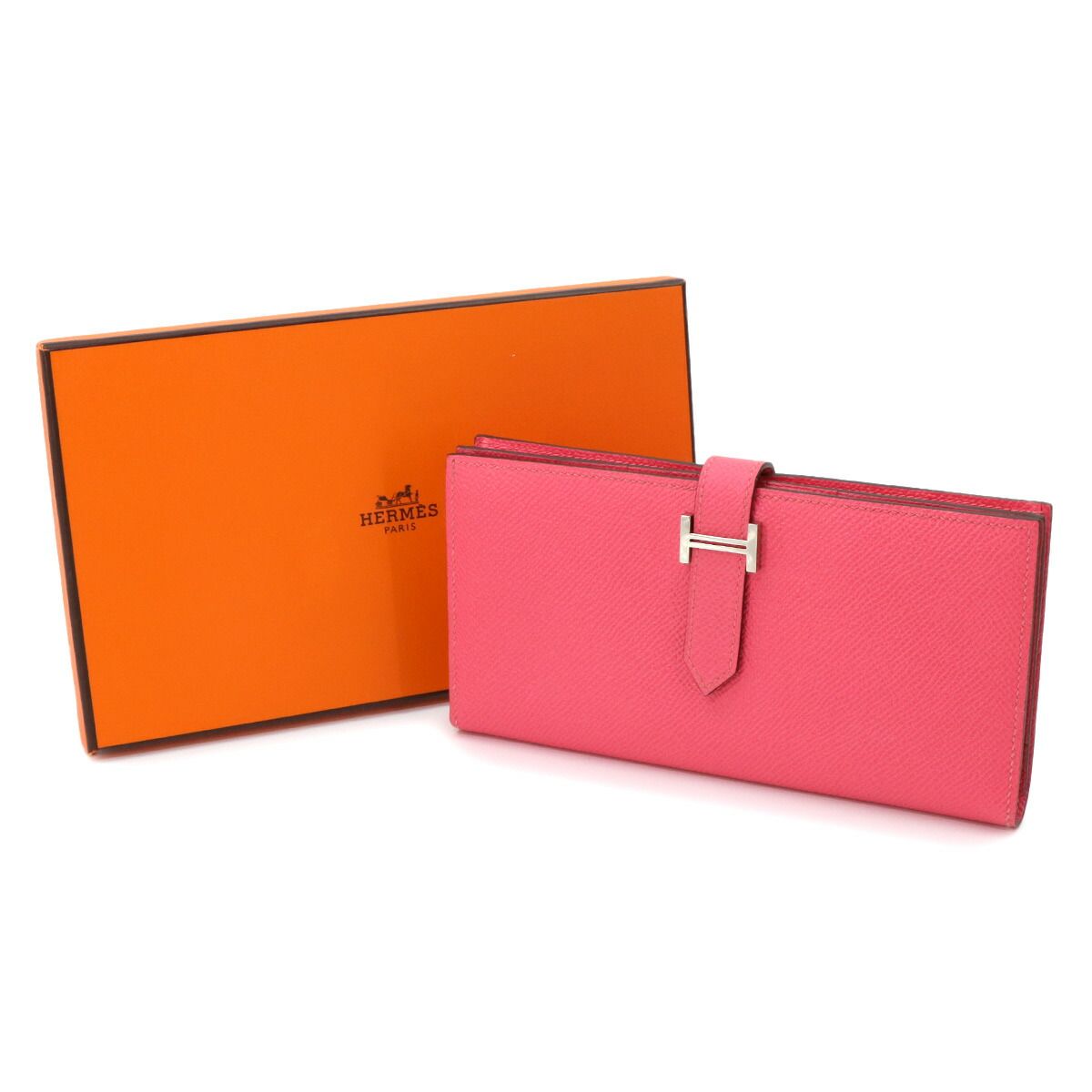 Hermes Bearn Souffle Bifold Wallet Epsom Rose Azalea Silver Soufflet — view 2