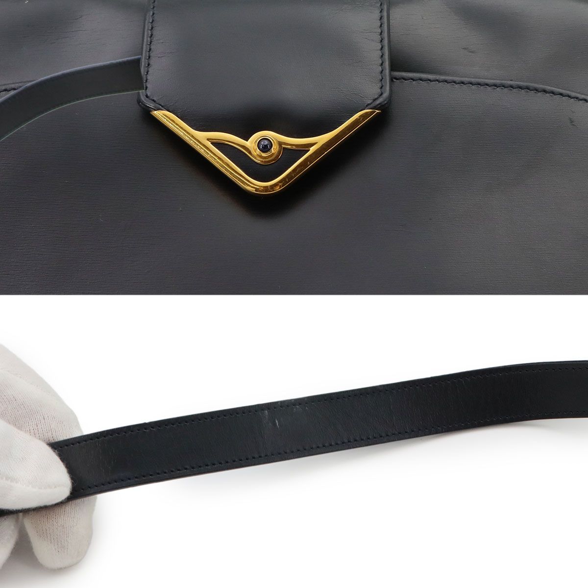 Cartier Sapphire Line S de Shoulder Bag Leather Navy Gold Vintage — view 9