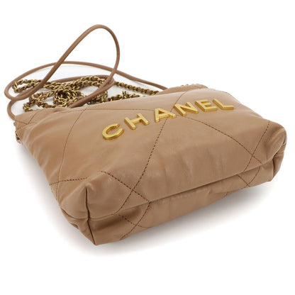 Chanel 22 Mini 2-Way Chain Shoulder Bag Leather Brown — view 5