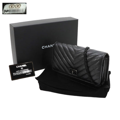 Chanel 2.55 Chain Wallet Leather Black Chez Blanc Stitch — view 2