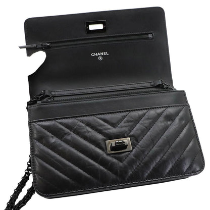 Chanel 2.55 Chain Wallet Leather Black Chez Blanc Stitch — view 7