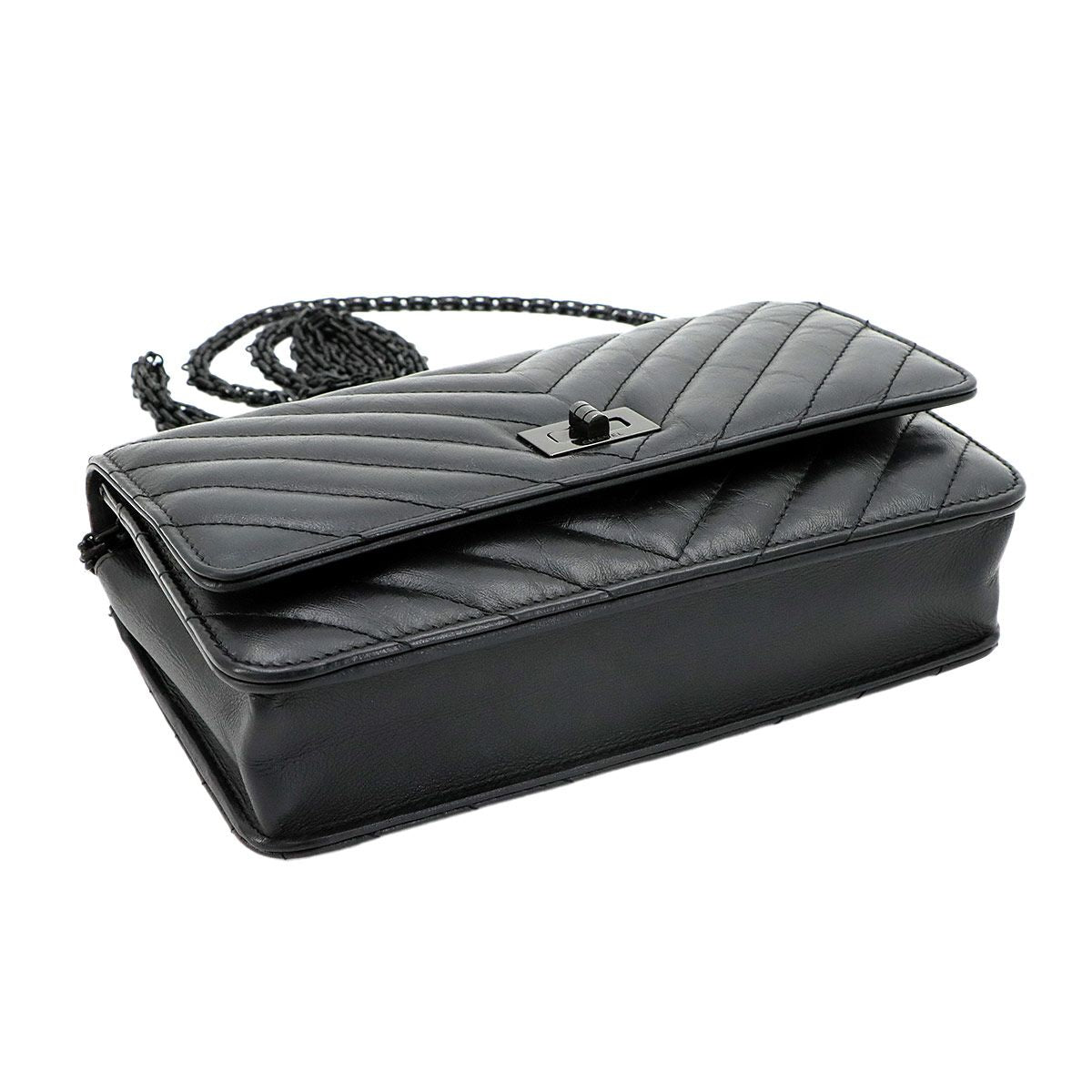 Chanel 2.55 Chain Wallet Leather Black Chez Blanc Stitch — view 5