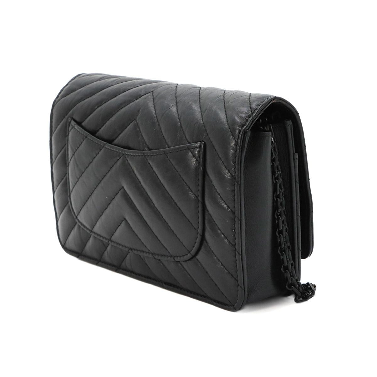 Chanel 2.55 Chain Wallet Leather Black Chez Blanc Stitch — view 4