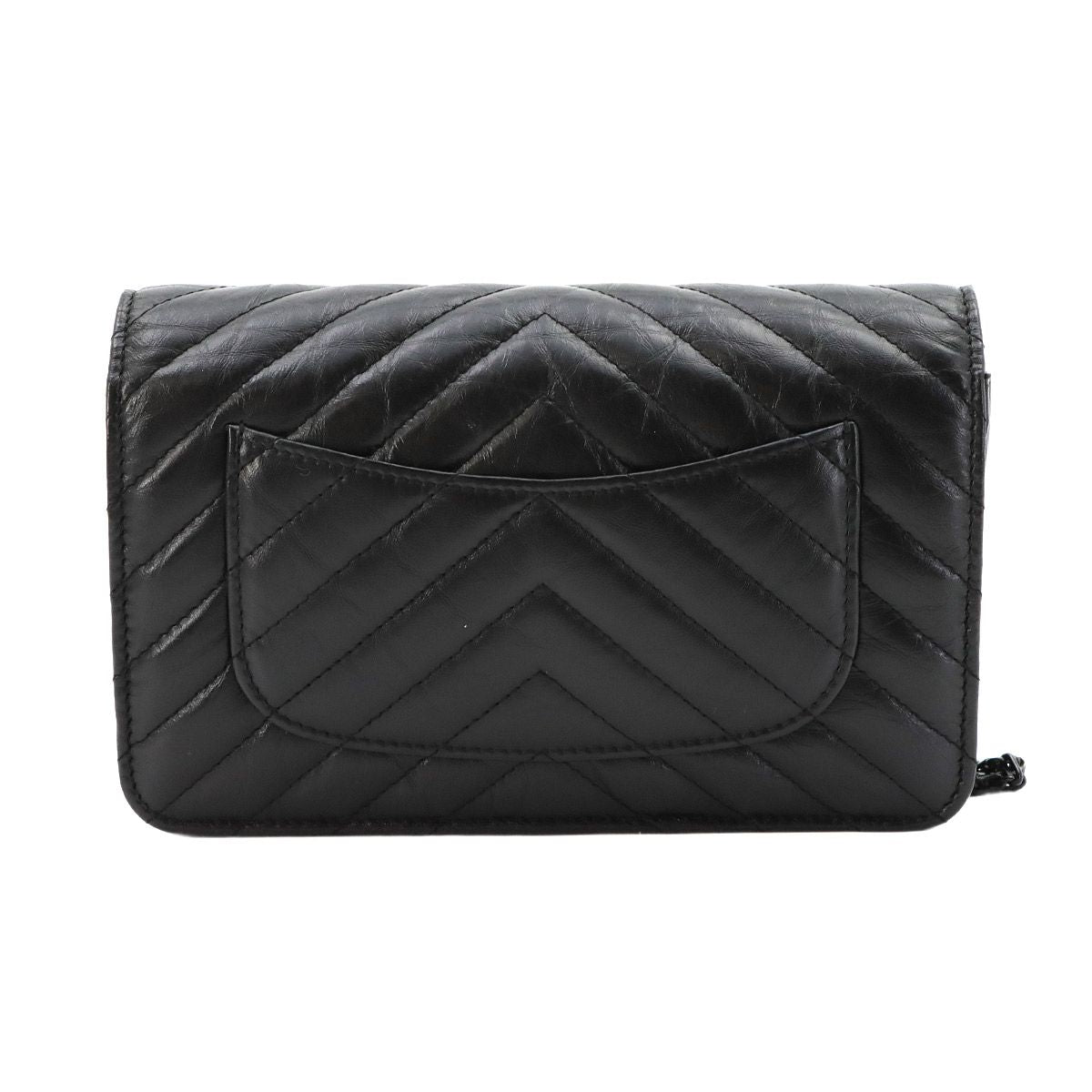 Chanel 2.55 Chain Wallet Leather Black Chez Blanc Stitch — view 3