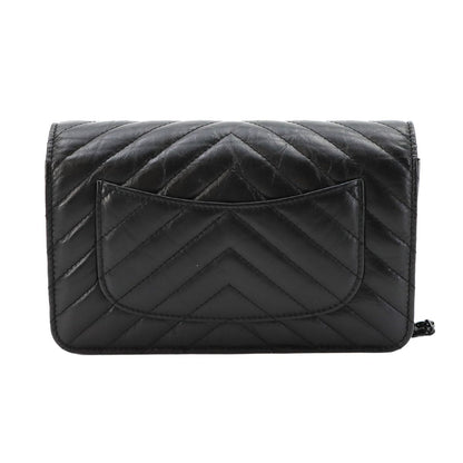Chanel 2.55 Chain Wallet Leather Black Chez Blanc Stitch — view 3