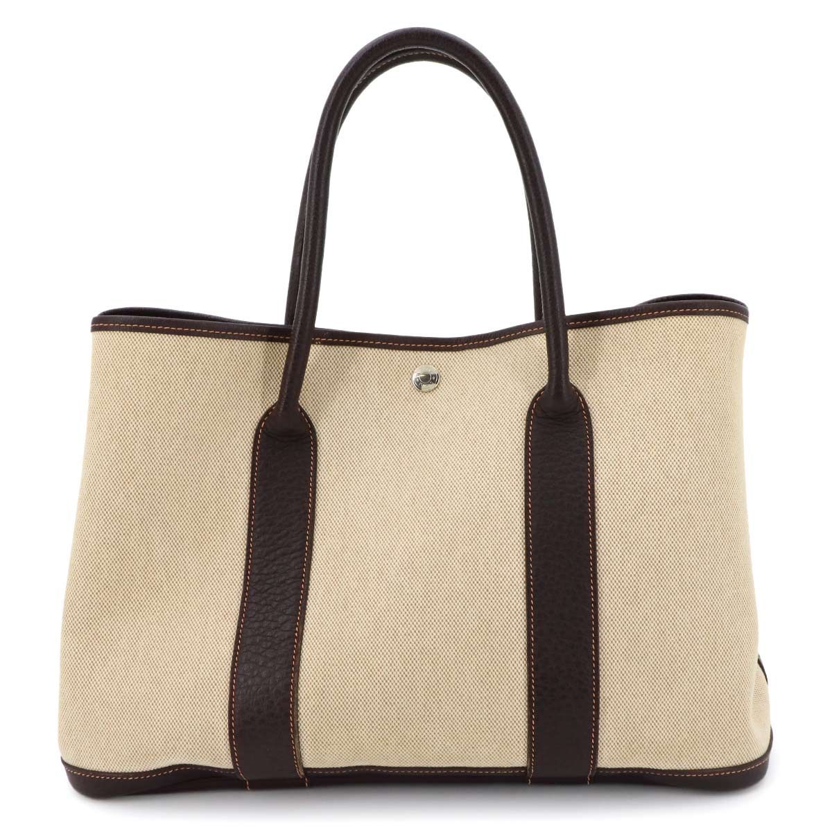 Hermes Garden Party 36 PM Tote Toile Ash Leather Natural Brown Silver — view 2
