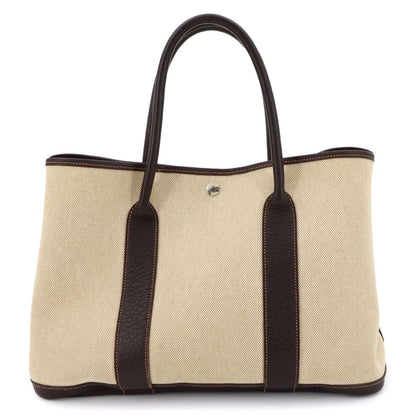 Hermes Garden Party 36 PM Tote Toile Ash Leather Natural Brown Silver — view 2
