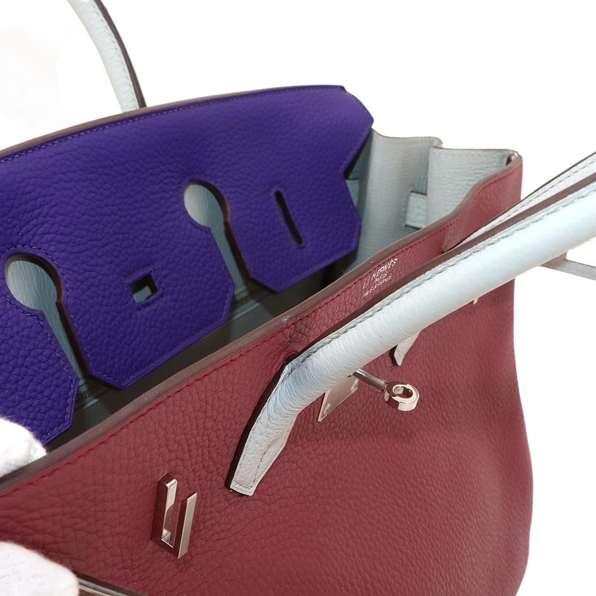 Hermes Birkin 35 Personal Togo Rosewood Iris Pearl Gray Hand — view 8