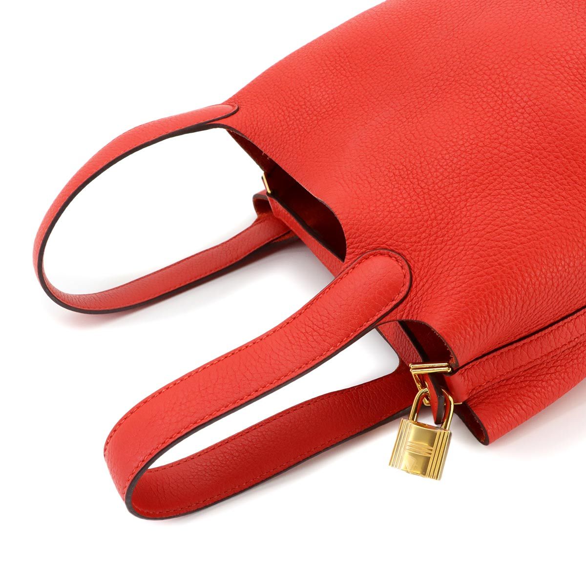 Hermes Picotin Lock 18 PM Hand Bag Taurillon Clemence Rouge Tomato Gold — view 5