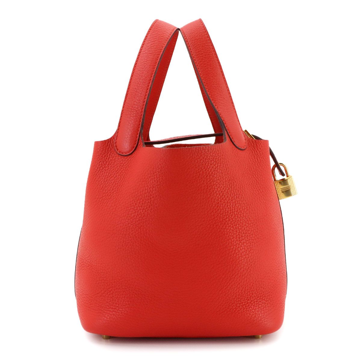 Hermes Picotin Lock 18 PM Hand Bag Taurillon Clemence Rouge Tomato Gold — view 2