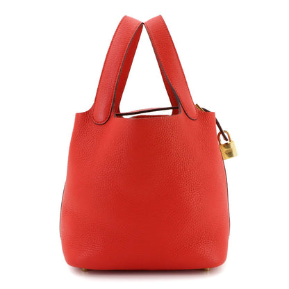 Hermes Picotin Lock 18 PM Hand Bag Taurillon Clemence Rouge Tomato Gold — view 2