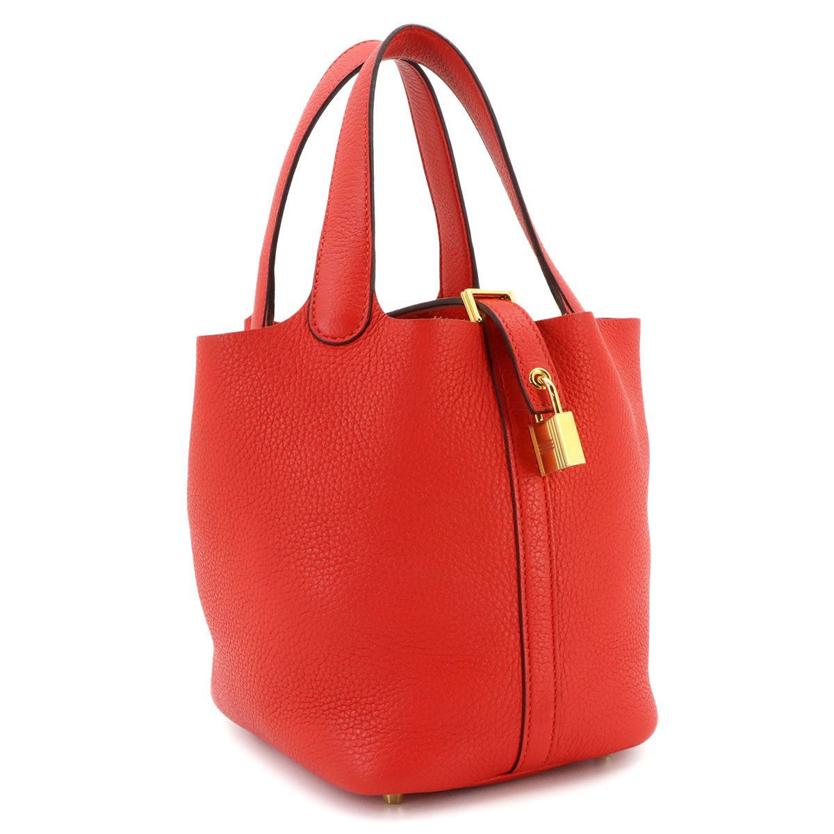 Hermes Picotin Lock 18 PM Hand Bag Taurillon Clemence Rouge Tomato Gold — view 3