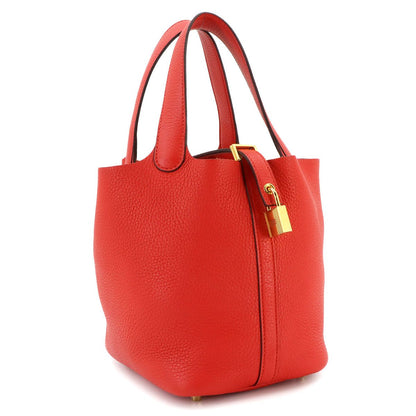Hermes Picotin Lock 18 PM Hand Bag Taurillon Clemence Rouge Tomato Gold — view 3