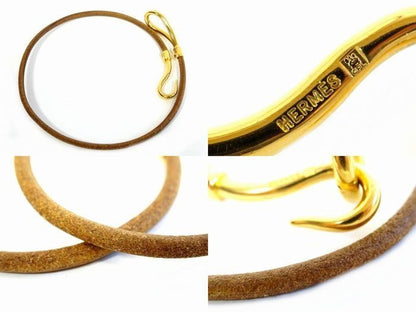 Hermes Jumbo Double Strand Bracelet Choker Gold Leather Brown — view 4
