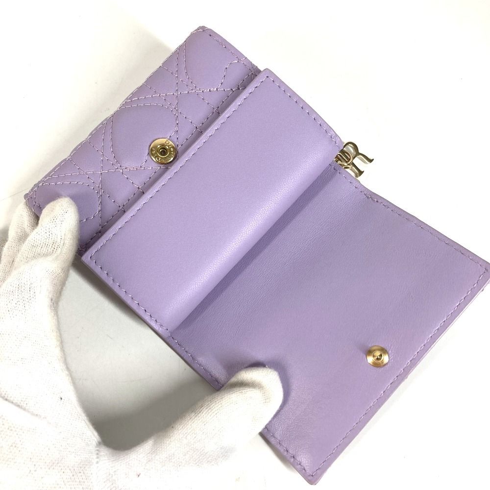 Dior Trifold Wallet Lotus Lambskin Lilac Purple — view 7