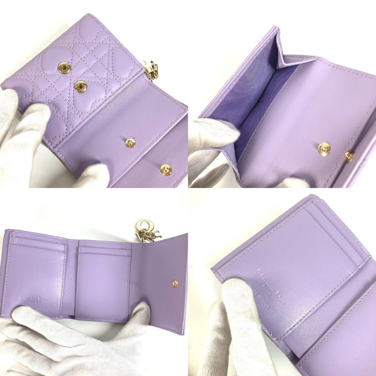 Dior Trifold Wallet Lotus Lambskin Lilac Purple — view 8
