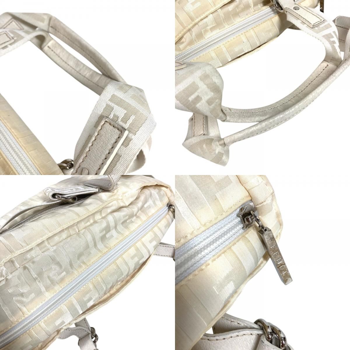 Fendi Handbag Zucca FF Logo Belt Nylon Canvas White — view 8