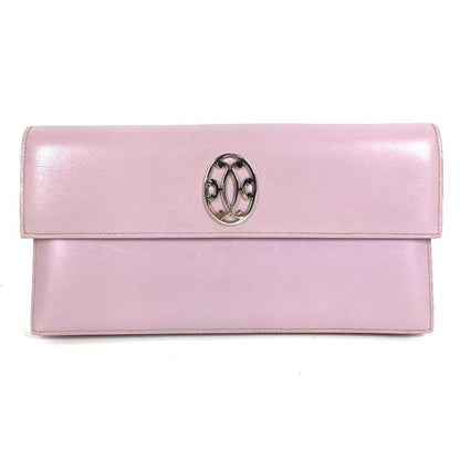 Hermes Clutch Logo Leather Purple Pink