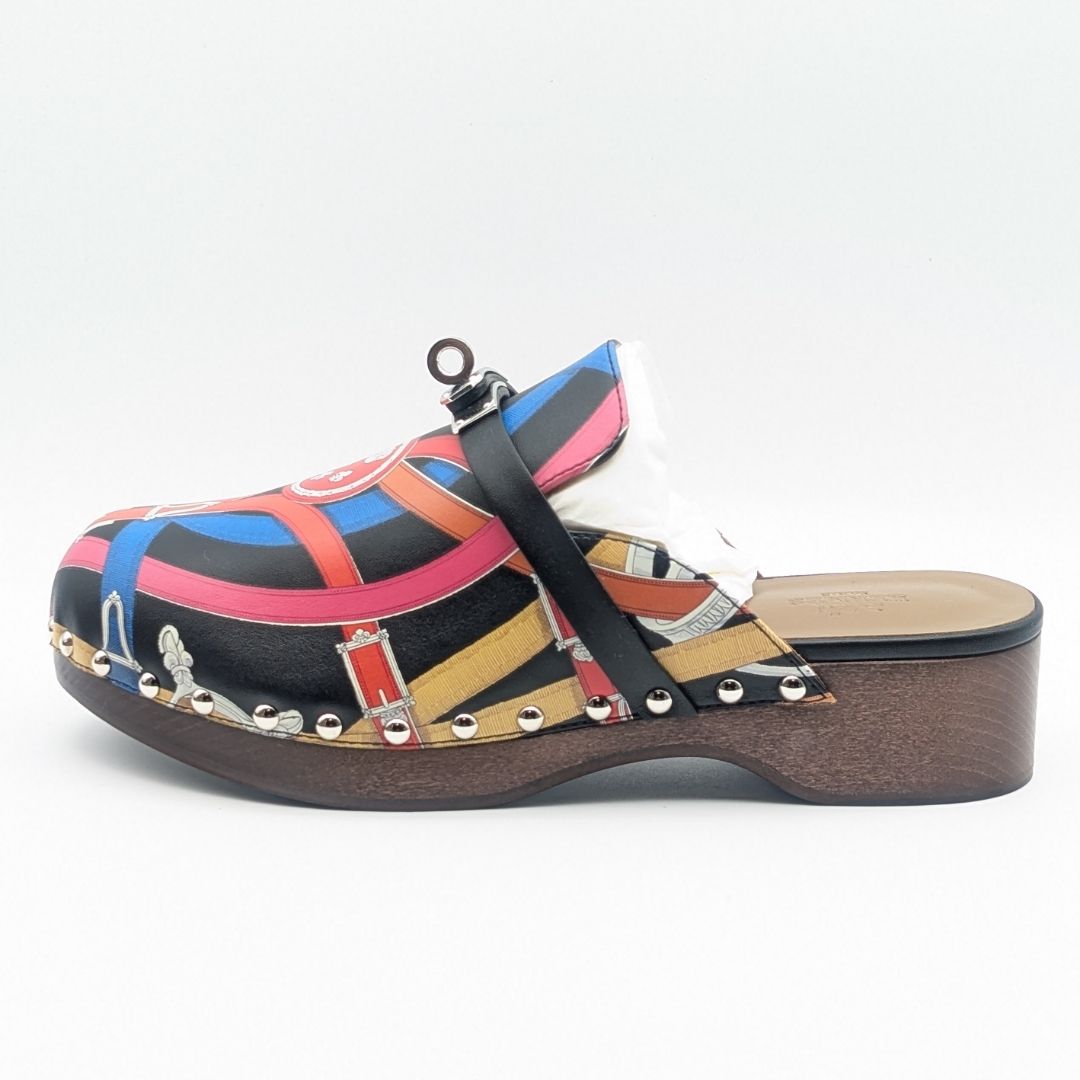 Hermes Carlotta Kelly Wood Sole Sandals Multicolor — view 2