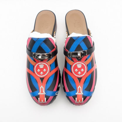 Hermes Carlotta Kelly Wood Sole Sandals Multicolor — view 6