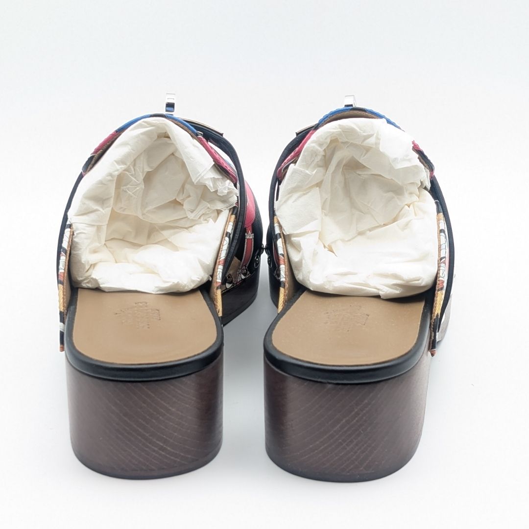 Hermes Carlotta Kelly Wood Sole Sandals Multicolor — view 5
