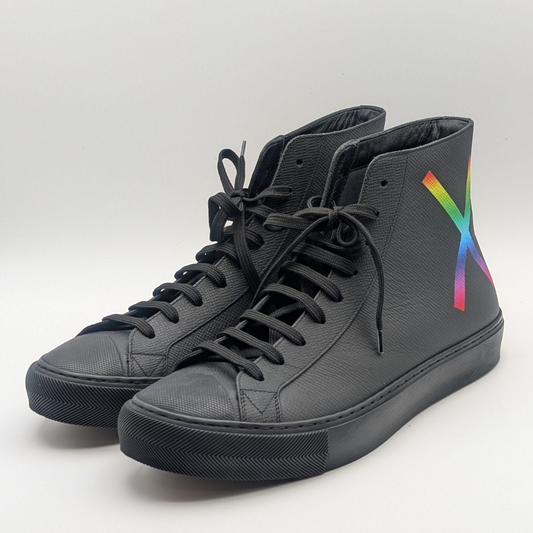 Louis Vuitton Tattoo Line High Cut Sneakers Leather Black Rainbow Shoes
