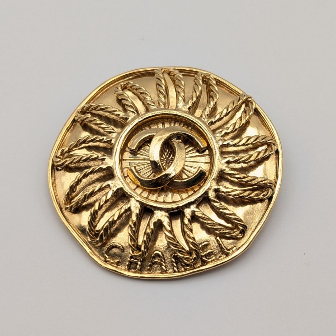 Chanel Brooch CC Logo Gold Sun Round Vintage
