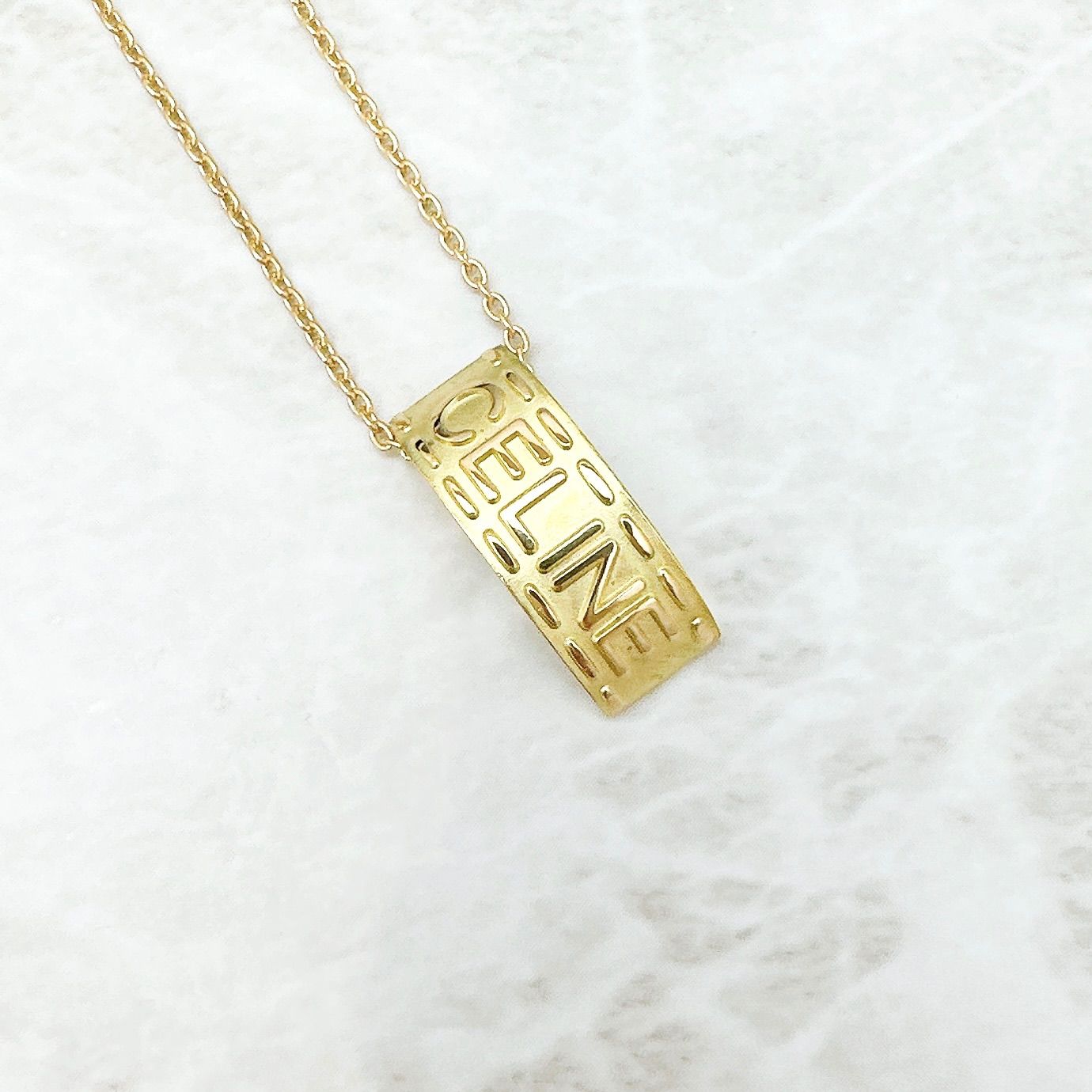 Celine Logo Taku Yellow Gold Necklace 42 cm — view 2