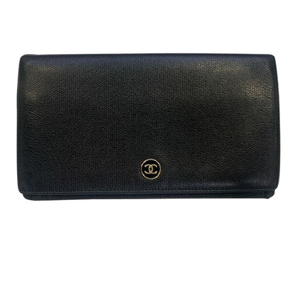 Chanel Bifold Wallet Coco Button Black Leather