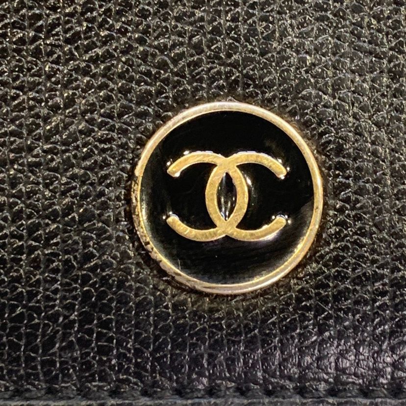 Chanel Bifold Wallet Coco Button Black Leather — view 6