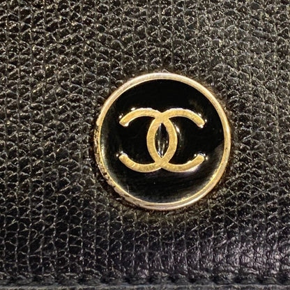 Chanel Bifold Wallet Coco Button Black Leather — view 6